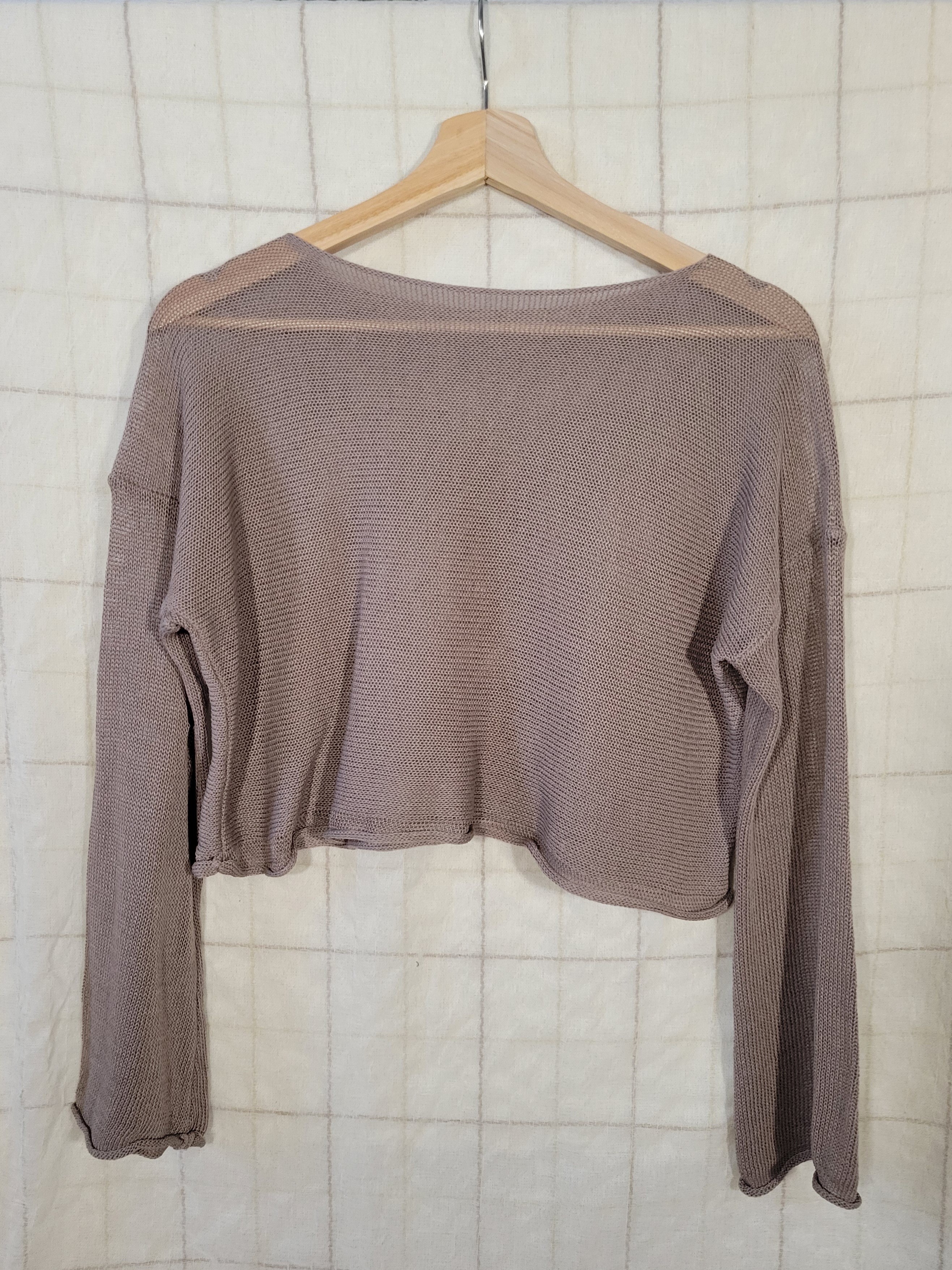 Sheer Long-Sleeve Brown Crop Sweater — image 3 of 4